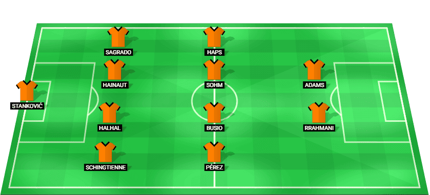 Gráfica táctica con la alineación titular del Venezia FC para el partido contra la Fiorentina.