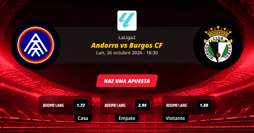 Pronóstico del partido para el Andorra vs Burgos CF partido de la LaLiga2 2026