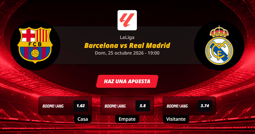 Pronóstico del partido para el Barcelona vs Real Madrid partido de LaLiga 25/10/26