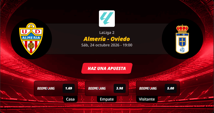 Pronóstico del partido para el Almería vs Oviedo partido de LaLiga 2 2026