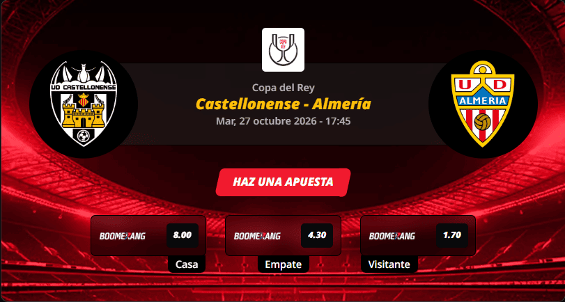 Pronóstico del partido para el Castellonense vs Almería partido de la Copa del Rey 2026