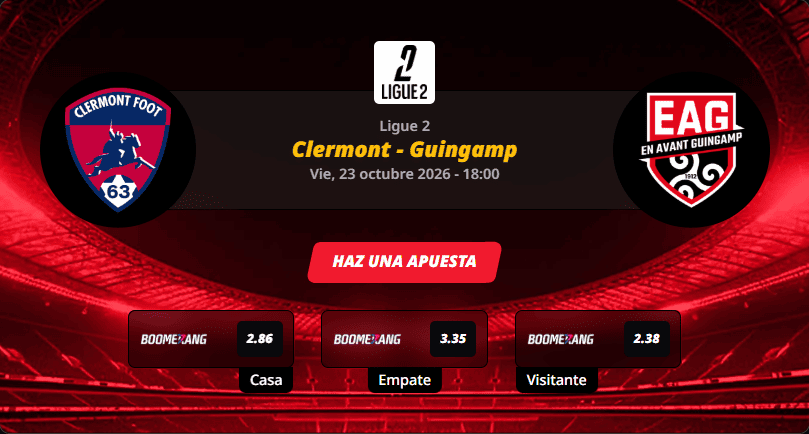 Pronóstico del partido para el Clermont vs Guingamp partido de Ligue 2 2026