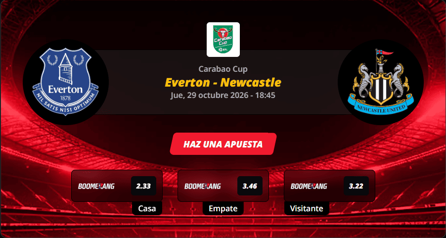 Pronóstico del partido para el Everton vs Newcastle partido de la Carabao Cup 2026.
